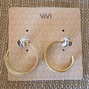 Gold Tone Hoops with Honeycomb Shaped Cutouts 82756 Matte Finish